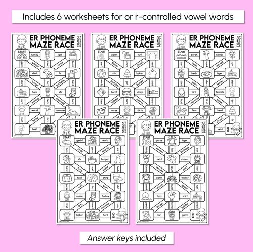 Resource preview 3 for R-Controlled OR Words (American) Maze Race - R-Controlled Vowel OR Words Worksheets