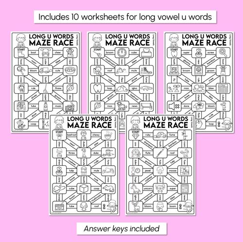 Resource preview 3 for Long Vowel U Words Maze Race - Long Vowel U Words Worksheets