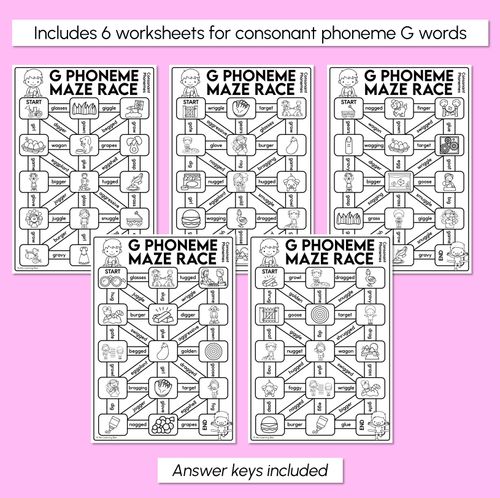 Resource preview 3 for Consonant Phoneme G Words Maze Race - Consonant G Words Worksheets