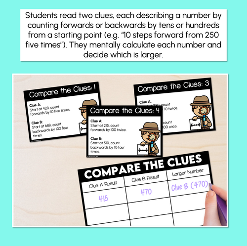 Resource preview 2 for Compare the Clues Task Cards - Skip Counting by 10 or 100