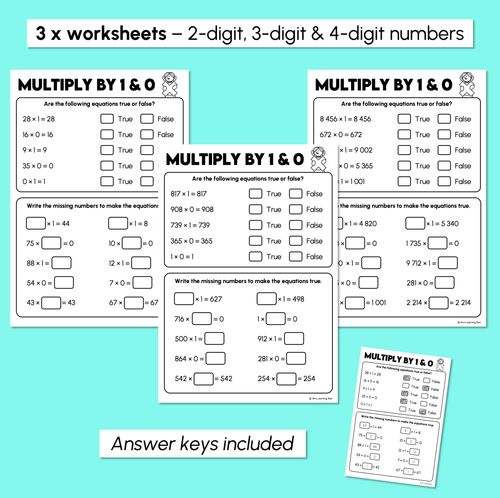 Resource preview 3 for Multiplying by 1 & 0 - True or False Worksheets