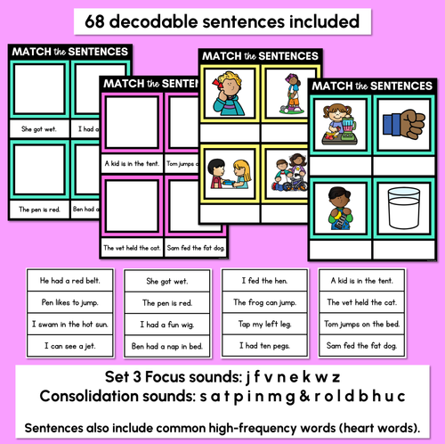 Resource preview 2 for CVC Word Decodable Sentences Mats - Read & Match Set 3 - CVC Words