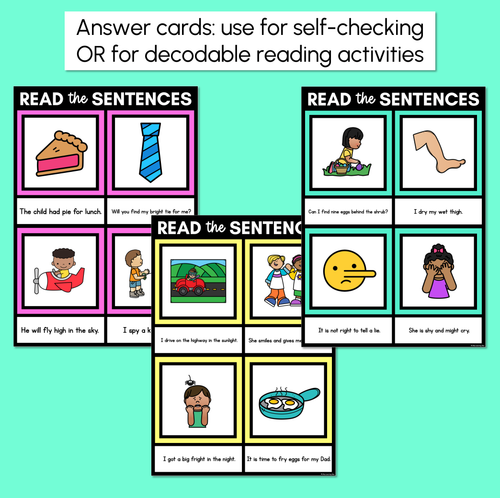 Resource preview 4 for Long Vowel I Decodable Sentences Mats - Read & Match