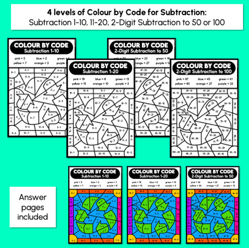 Resource preview 3 for Colour By Code Earth Day Themed - Addition, Subtraction, Multiplication, Place Value