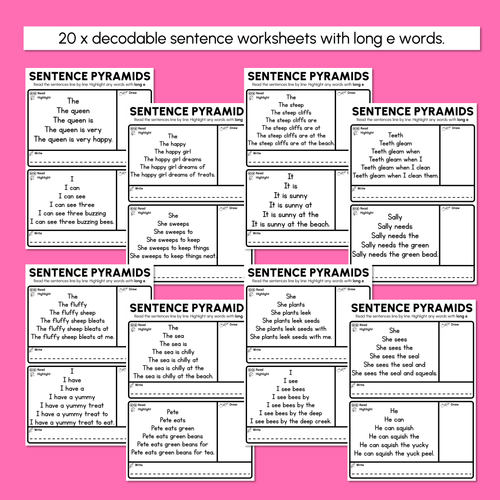 Resource preview 3 for Decodable Sentence Pyramid Worksheets - Long Vowel E