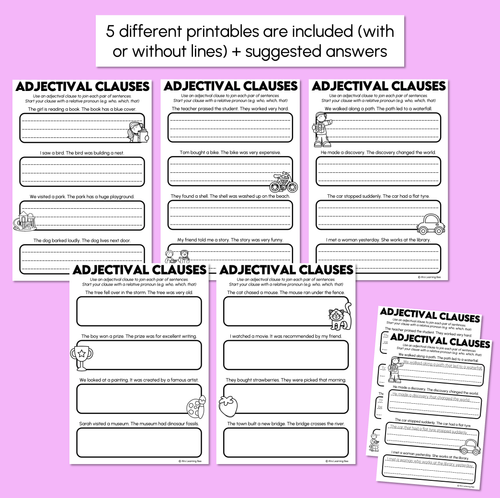 Resource preview 3 for Adjectival Clause Sentence Printables