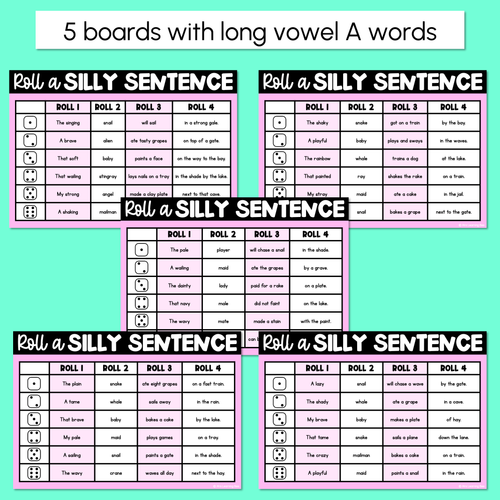 Resource preview 2 for Decodable Sentences with Long Vowel A Words - Roll a Silly Sentence Phonics