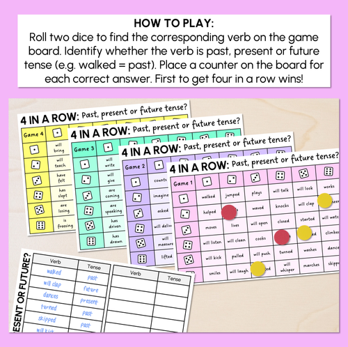Resource preview 2 for Past, Present & Future Tense - Four in a Row Game