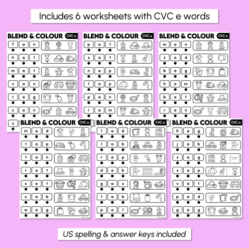 Resource preview 3 for Blend & Colour - CVC E Words Blending Worksheets