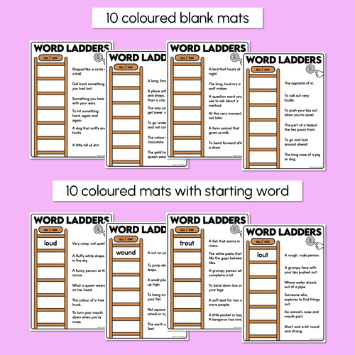 Resource preview 3 for Word Ladders - Find the Clue - Diphthong OU OW Words