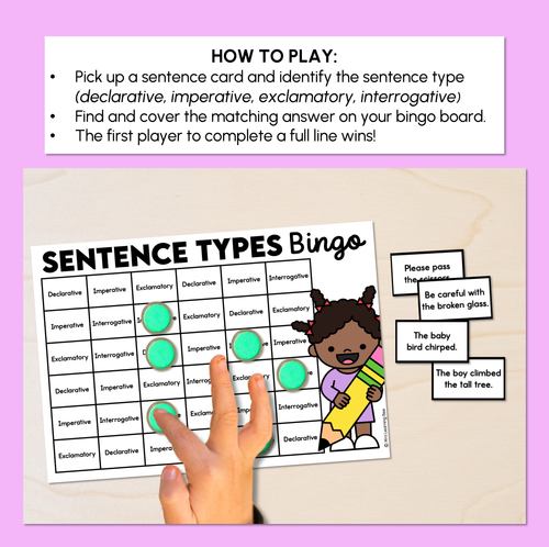 Resource preview 2 for Sentence Types Bingo Boards