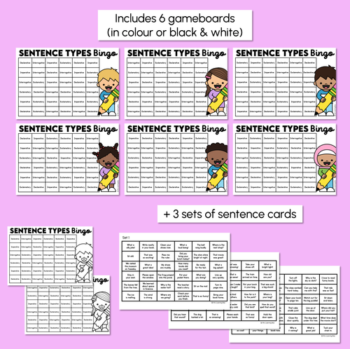 Resource preview 3 for Sentence Types Bingo Boards