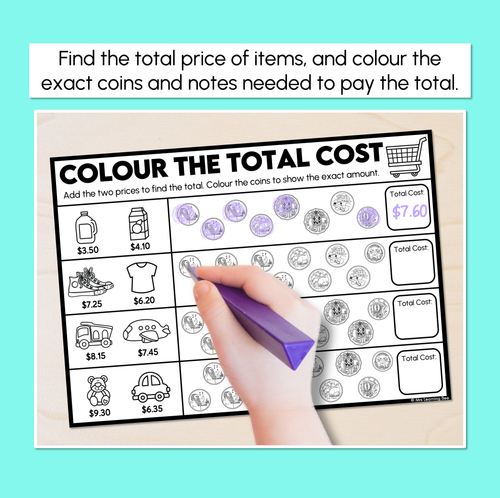 Resource preview 2 for Colour the Total Cost – Finding the Total Cost Worksheets