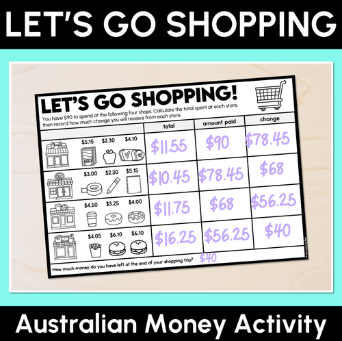 Resource preview 1 for Let’s Go Shopping - Australian Money - Printable Worksheets