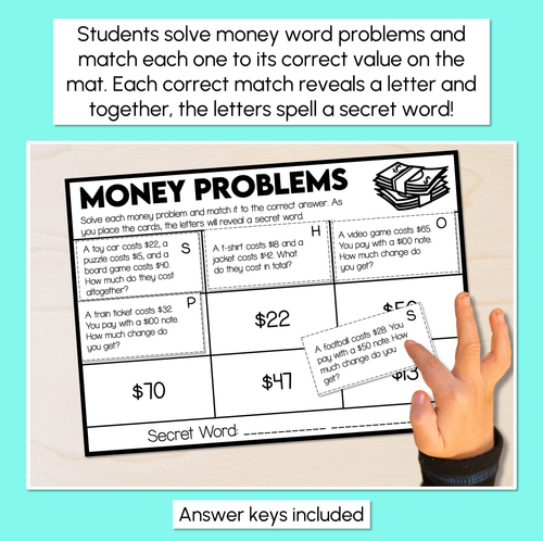 Resource preview 2 for Solve to Reveal - Money Word Problems Worksheet