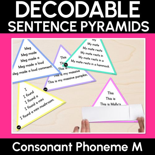 Resource preview 1 for CONSONANT PHONEME M WORDS - Decodable Sentence Pyramids - Phonics Fluency