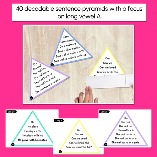 Resource preview 2 for LONG VOWEL A WORDS - Decodable Sentences Pyramids - Phonics Fluency
