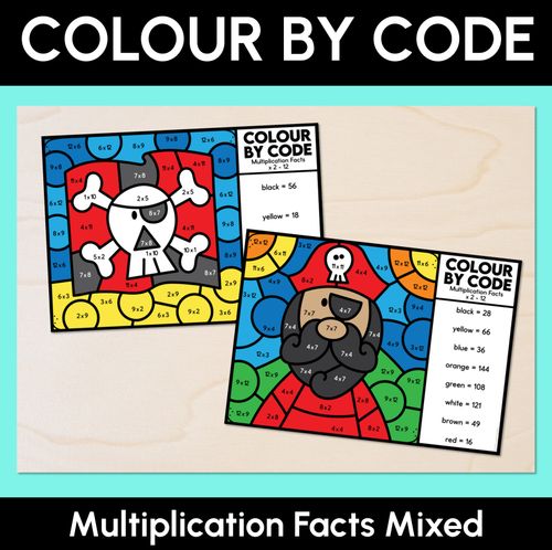 Resource preview 1 for Colour by Code - Mixed Multiplication Facts x2 - x12 - Pirate Theme