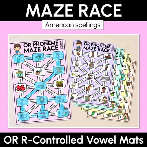 Resource preview 1 for R-Controlled OR Words (American) Maze Race - R-Controlled Vowel OR Words Mats