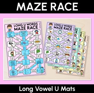 Long Vowel U Words Maze Race - Long Vowel U Words Mats