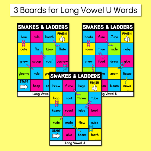 Resource preview 2 for Phonics Game for LONG U Words - Snakes & Ladders