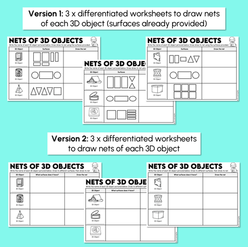 Resource preview 3 for Nets of 3D Objects - Worksheet