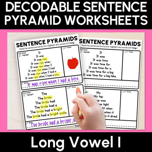 Resource preview 1 for Decodable Sentence Pyramid Worksheets - Long Vowel I