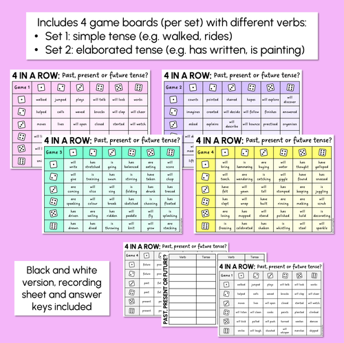 Resource preview 3 for Past, Present & Future Tense - Four in a Row Game