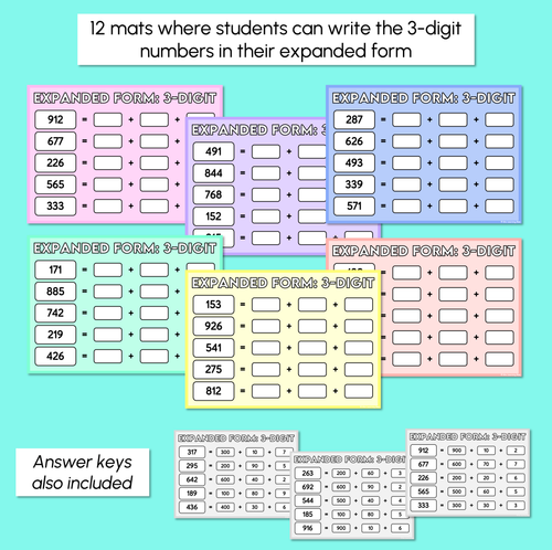 Resource preview 2 for Expand the Number Mats - 3-Digit Numbers Expanded Form