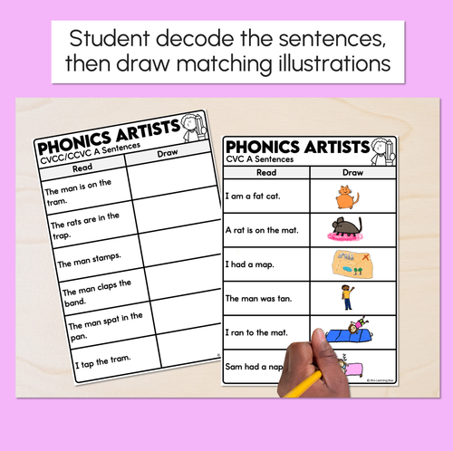 Resource preview 2 for Phonics Artists - CVC CVCC CCVC A Words - Decodable Sentences Activity