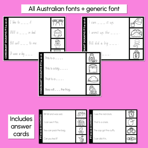 Resource preview 3 for Consonant Digraphs ff ll ss zz ck - Trace the Sentence Worksheets - Missing Words