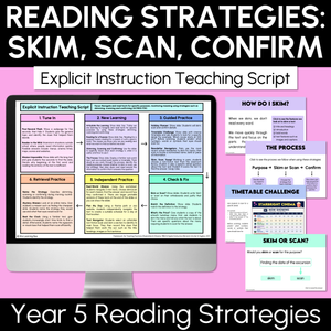 Reading Strategies: Skim, Scan, Confirm - Explicit Instruction Teaching Script - Year 5 Reading Comprehension