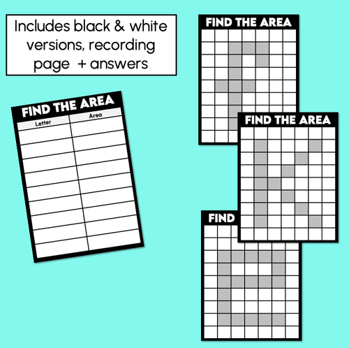 Resource preview 3 for Find the Area – Alphabet Task Cards