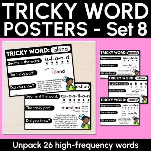 Resource preview 1 for High Frequency Heart Word Posters SET 8- WORDS WITH TRICKY SPELLINGS
