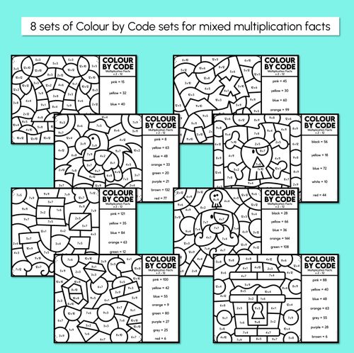 Resource preview 2 for Colour by Code - Mixed Multiplication Facts x2 - x12 - Pirate Theme