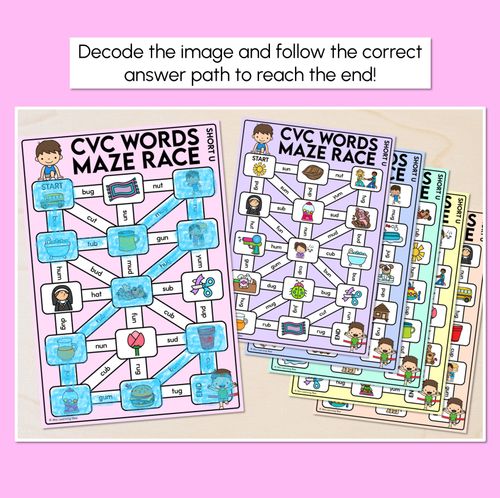 Resource preview 2 for CVC Words Maze Race - CVC U Words Mats