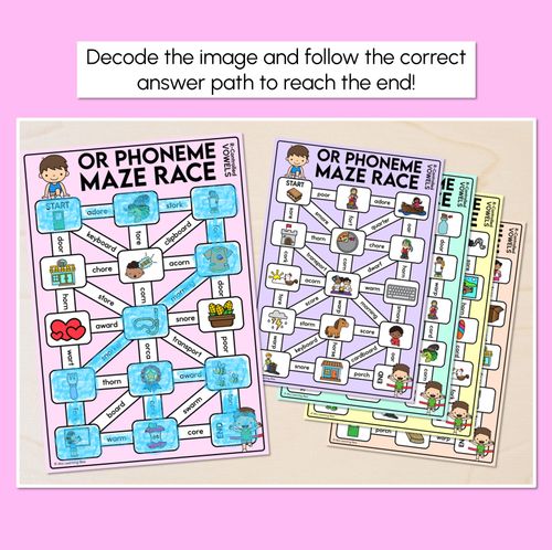 Resource preview 2 for R-Controlled OR Words (American) Maze Race - R-Controlled Vowel OR Words Mats