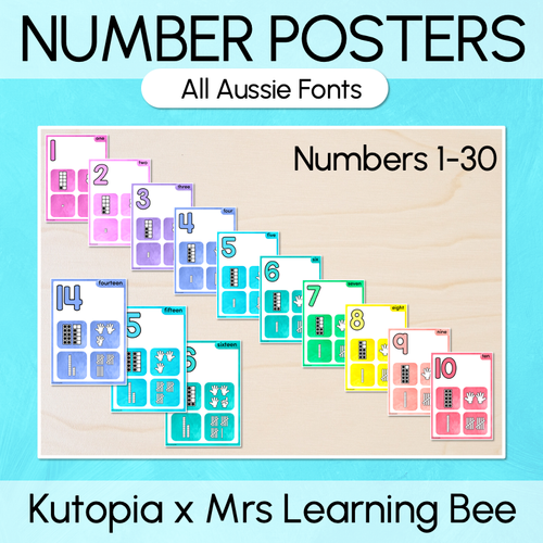 Resource preview 1 for Number Posters 1-30 with ten frames, base ten blocks, tallies & fingers - The Kutopia Collection