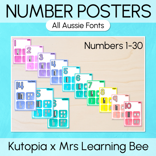 Resource preview 1 for Number Posters 1-30 with ten frames, base ten blocks, tallies & fingers - The Kutopia Collection