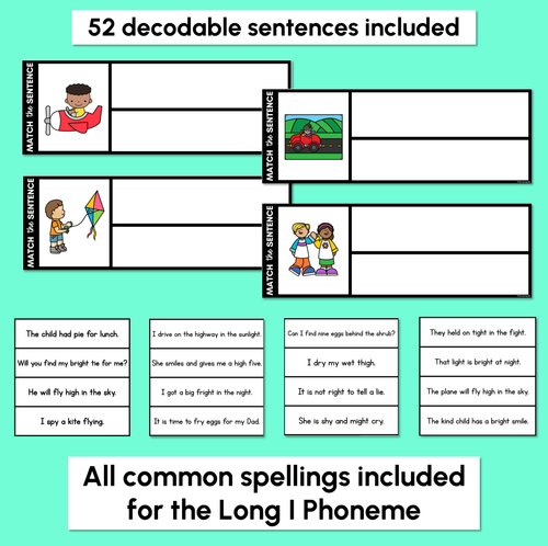 Resource preview 2 for Long Vowel I Word Decodable Sentences - Read, Match & Write
