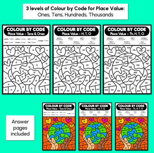Resource preview 5 for Colour By Code Earth Day Themed - Addition, Subtraction, Multiplication, Place Value