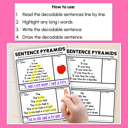 Resource preview 2 for Decodable Sentence Pyramid Worksheets - Long Vowel I
