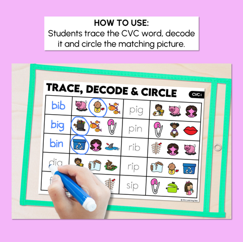 Resource preview 2 for Trace, Decode & Circle - CVC I Words - Decodable Word Mats