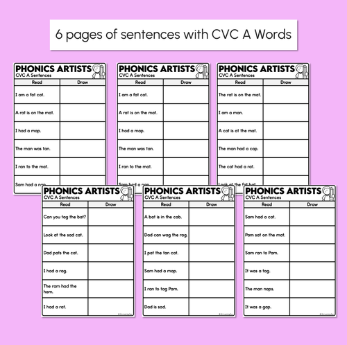 Resource preview 3 for Phonics Artists - CVC CVCC CCVC A Words - Decodable Sentences Activity
