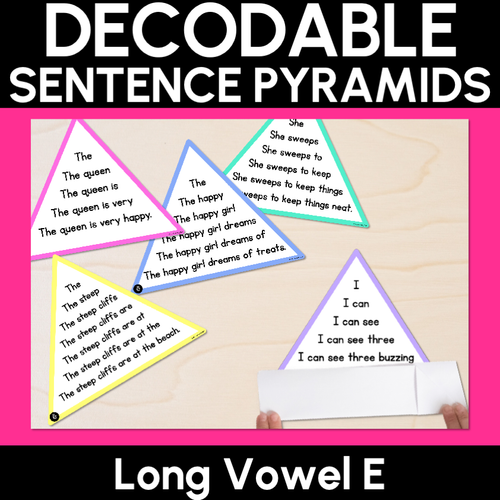 Resource preview 1 for LONG VOWEL E WORDS - Decodable Sentences Pyramids - Phonics Fluency