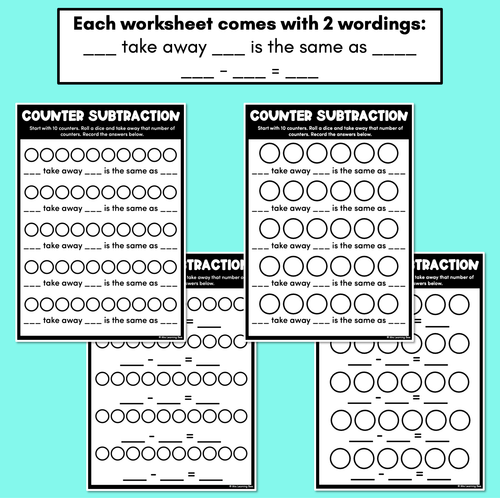 Resource preview 2 for Counters Subtraction Worksheets