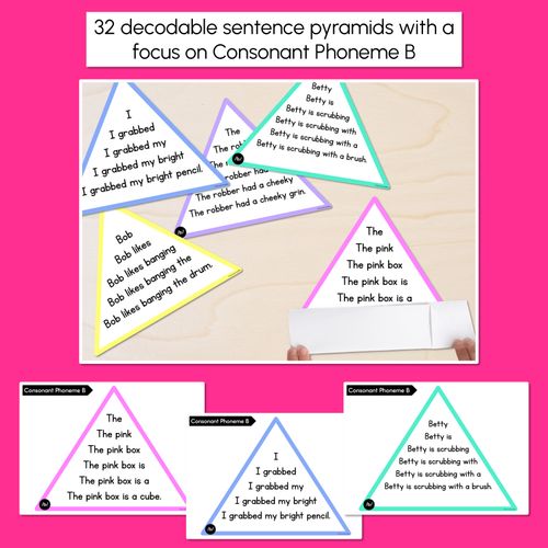 Resource preview 2 for CONSONANT PHONEME B WORDS - Decodable Sentence Pyramids - Phonics Fluency