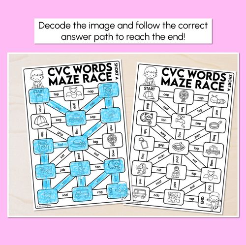 Resource preview 2 for CVC Words Maze Race - CVC A Words Worksheets