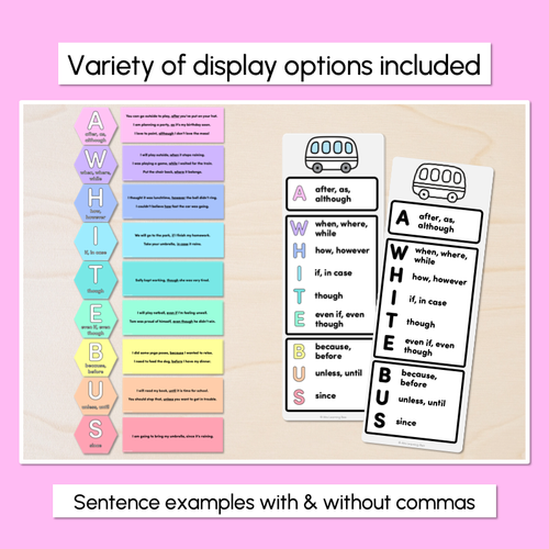 Resource preview 2 for A WHITE BUS Poster Displays for Subordinating Conjunctions (Complex Sentences)