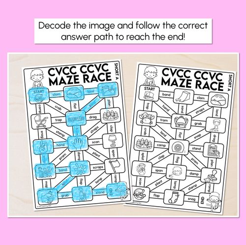 Resource preview 2 for CVCC Words Maze Race - CVCC CCVC A Words Worksheets